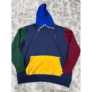 Polo Ralph Lauren Mens Colorblock Hoodie Navy Blue Green Yellow XLT Big and Tall